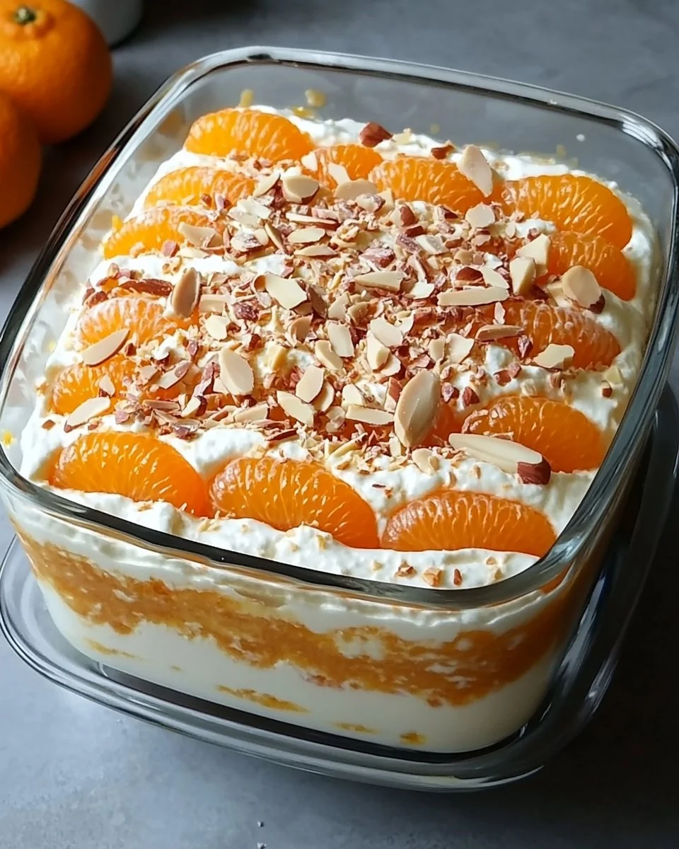 Ein leckeres Mandarinen-Tiramisu mit Frucht und cremiger Schicht