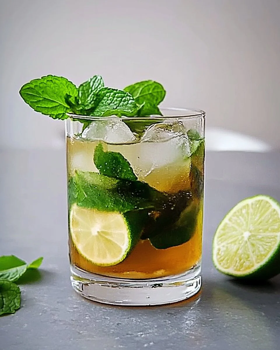 Erfrischender Nicht-alkoholischer Mojito in einem Glas mit frischen Minzblättern.