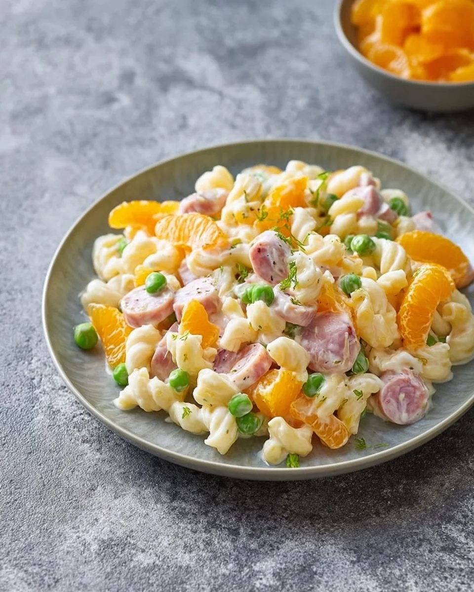 Nudelsalat mit Mandarinen, ein frischer und fruchtiger Salat