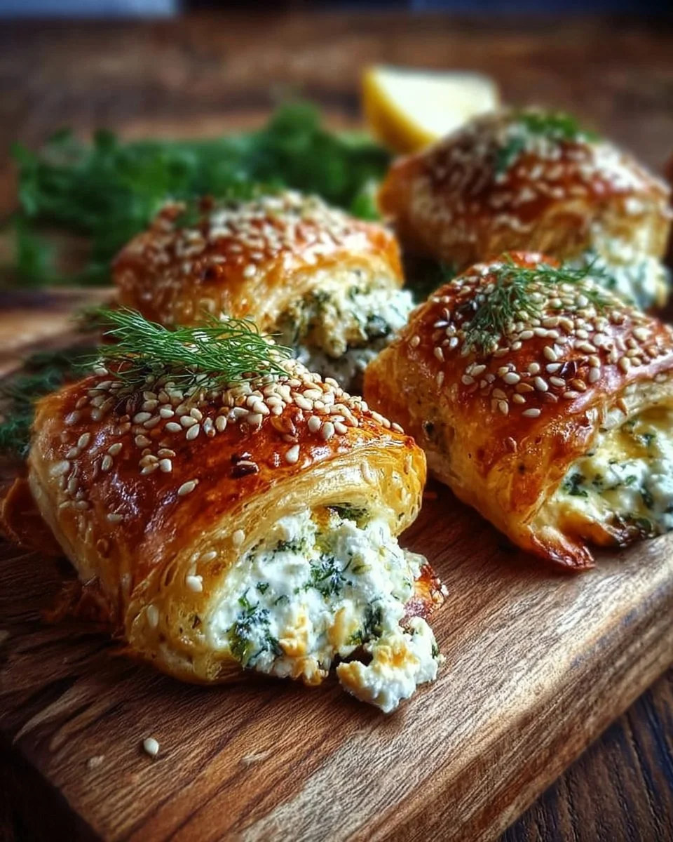 Leckere Ofen-Feta-Röllchen frisch aus dem Backofen serviert.