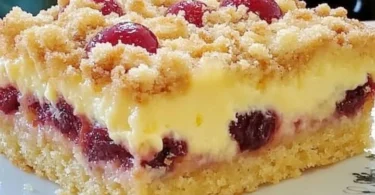 Omas bester Puddingkuchen mit Kirschen frisch aus dem Ofen