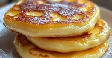 Omis Pfannkuchen ohne Mehl auf einem Teller serviert
