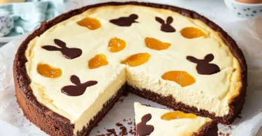 Oster-Zupfkuchen mit Schokolade und Frischkäse auf einem Teller.