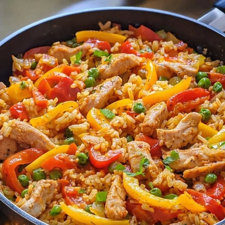 Paprika Reispfanne mit Hähnchen