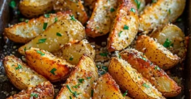 Köstliche Parmesan-Kartoffeln aus dem Ofen, goldbraun und perfekt gewürzt.