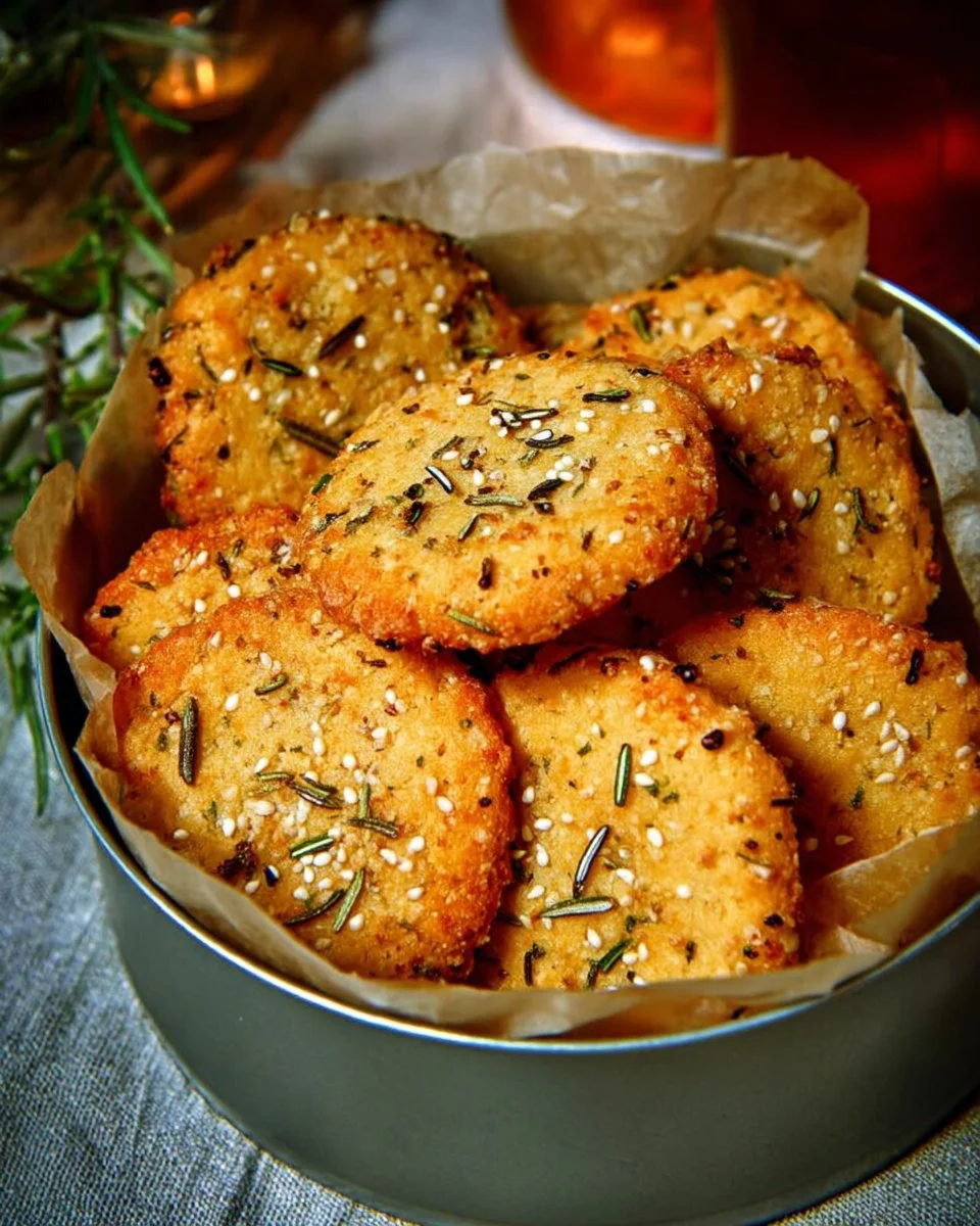 Köstliche Parmesan Rosmarin Cracker auf einem Holzbrett
