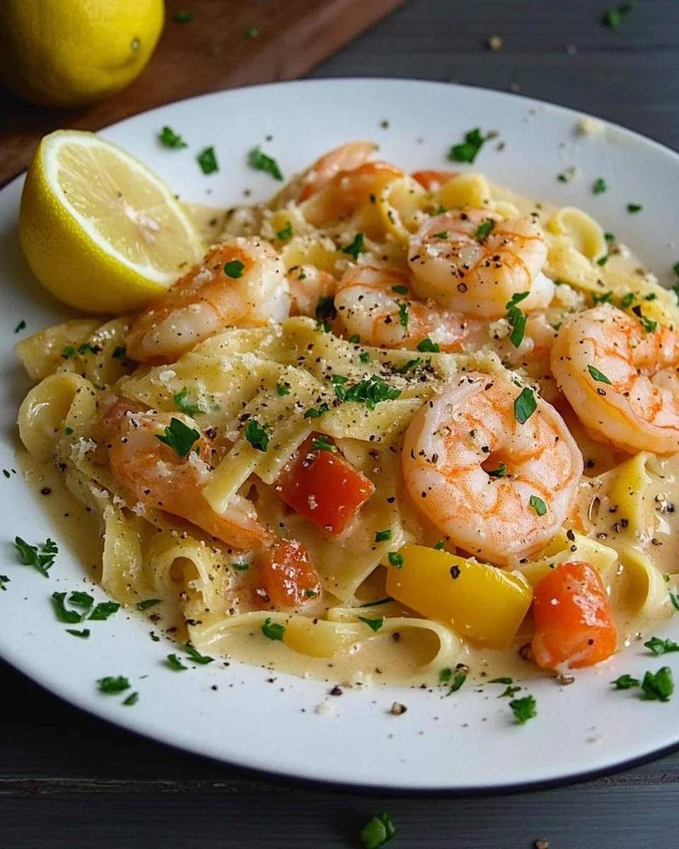 Pasta with shrimp cream sauce