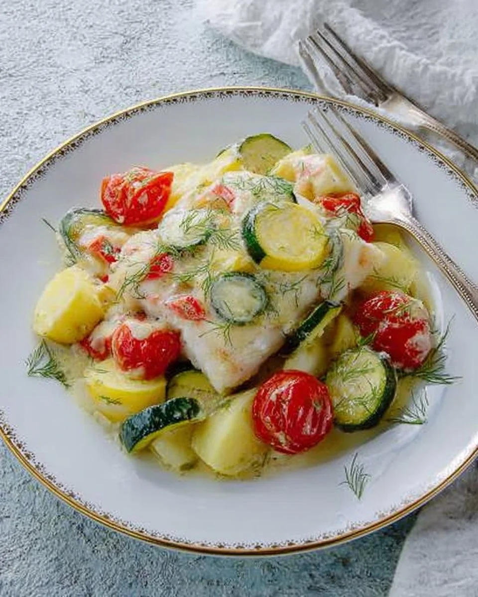 Pollock-Auflauf mit Tomaten und Zucchini, gesundes Rezept