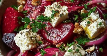 Rote Bete Salat mit Feta Käse und frischen Zutaten