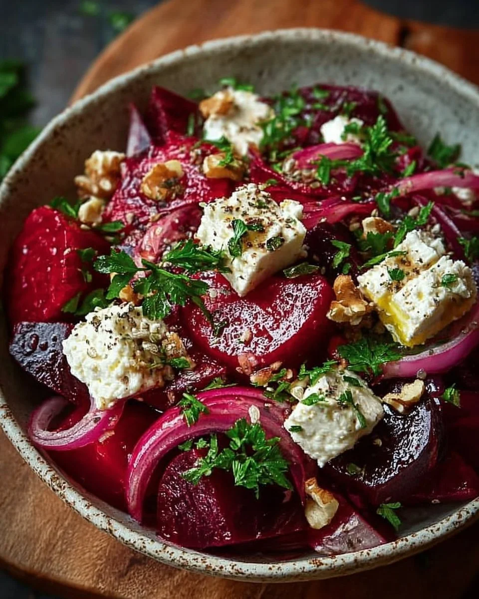 Rote Bete Salat mit Feta Käse und frischen Zutaten