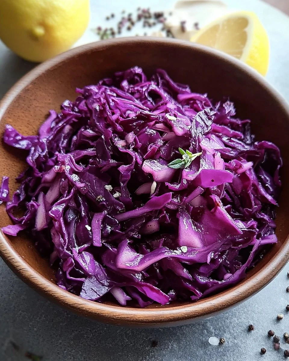 Frischer Rotkohl-Salat in einer Schüssel serviert, gesund und appetitlich.