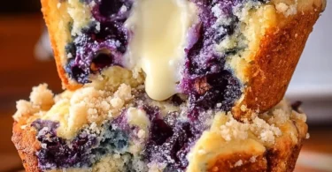 Saftige Blaubeer-Muffins in einem rustikalen Kaffeegeschirr serviert