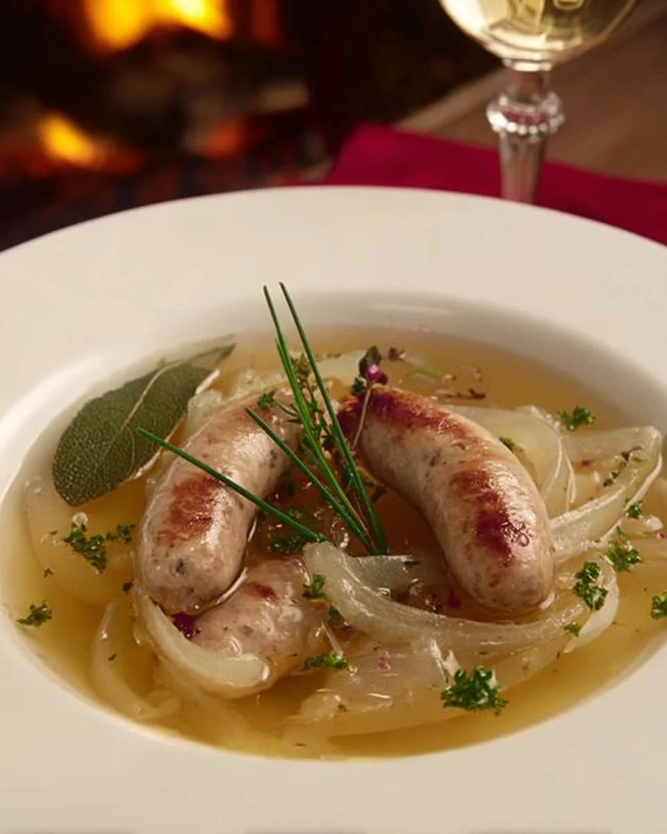 Traditionelles Rezept für Saure Zipfel, eine deutsche Delikatesse in einer Schüssel.