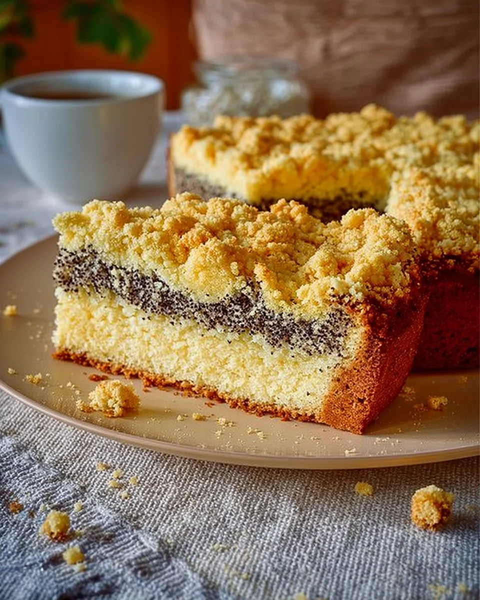 Saftiger schlesischer Mohnstreuselkuchen mit knusprigen Streuseln