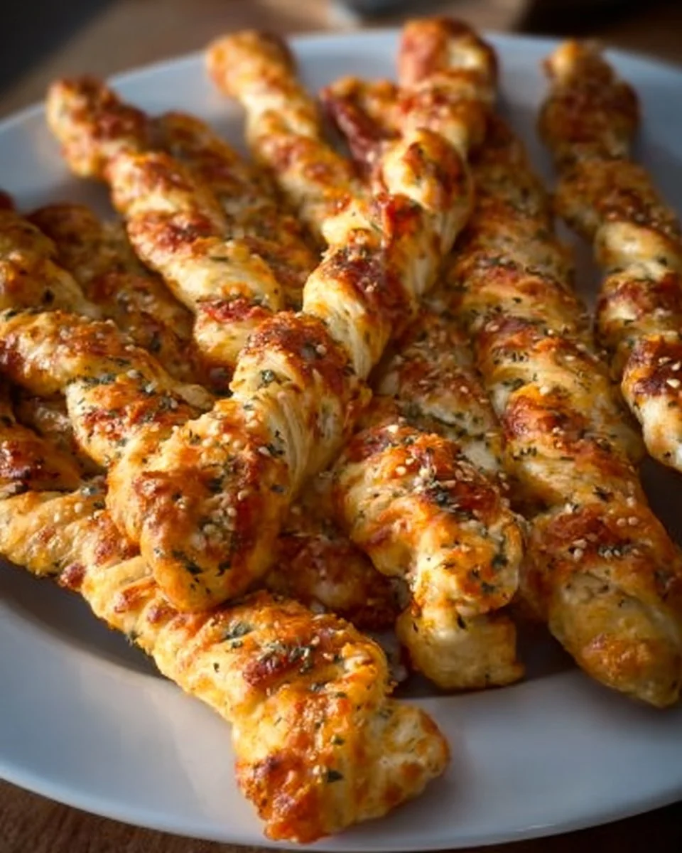 Schnelle Pizzastangen frisch aus dem Ofen, serviert auf einem Holzbrett.