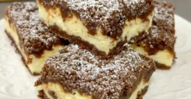 Leckeres Stück Schoko-Streuselkuchen mit Schokoladenstreuseln auf einem Teller