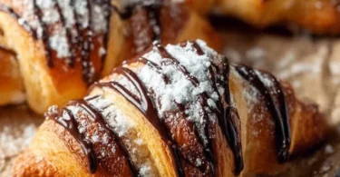Schokohörnchen mit Nutella auf einem weißen Teller