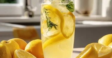 Ein Glas selbstgemachte Limonade mit frischen Zitronen und Minze.