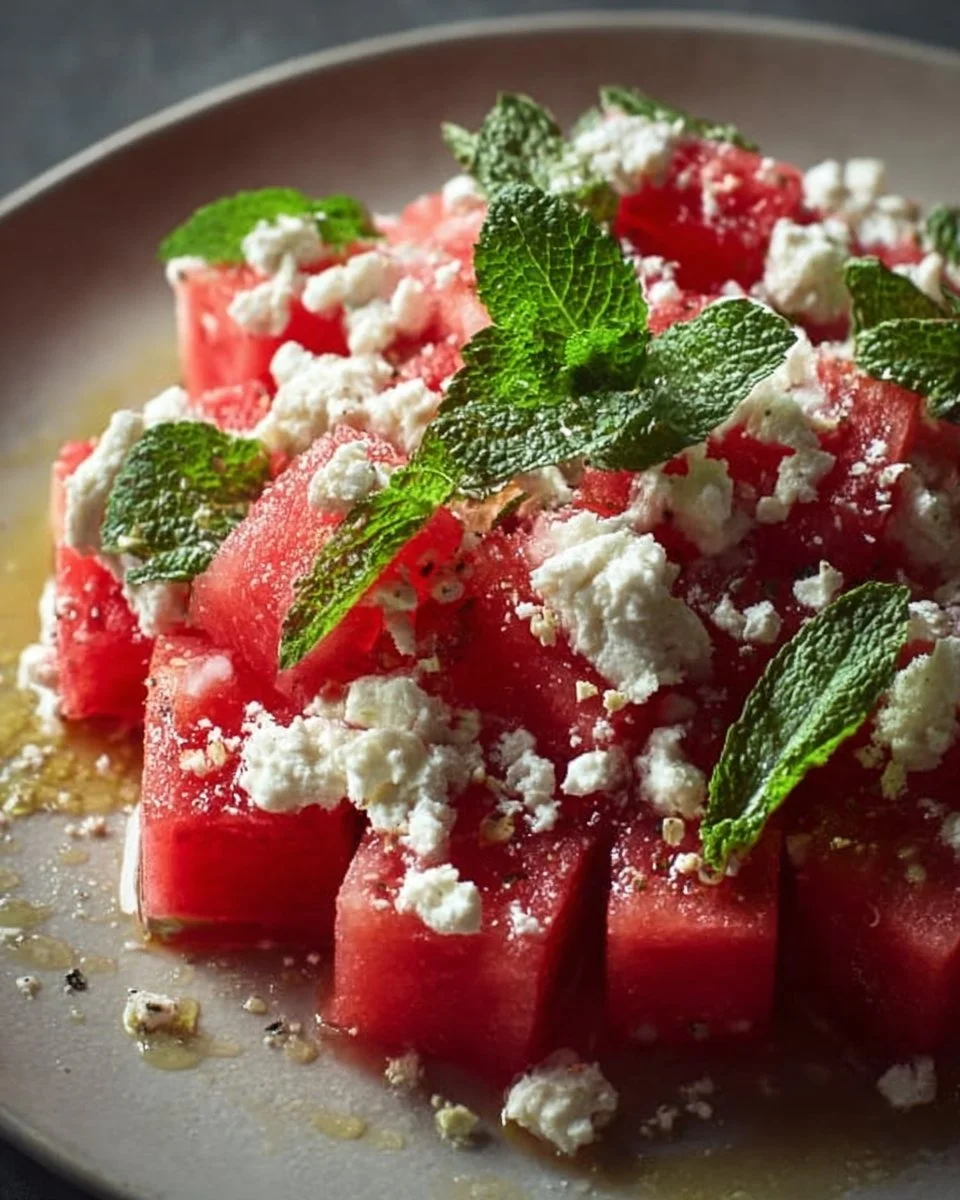 Sommerlicher Wassermelonen Feta Salat mit frischer Minze im Bild