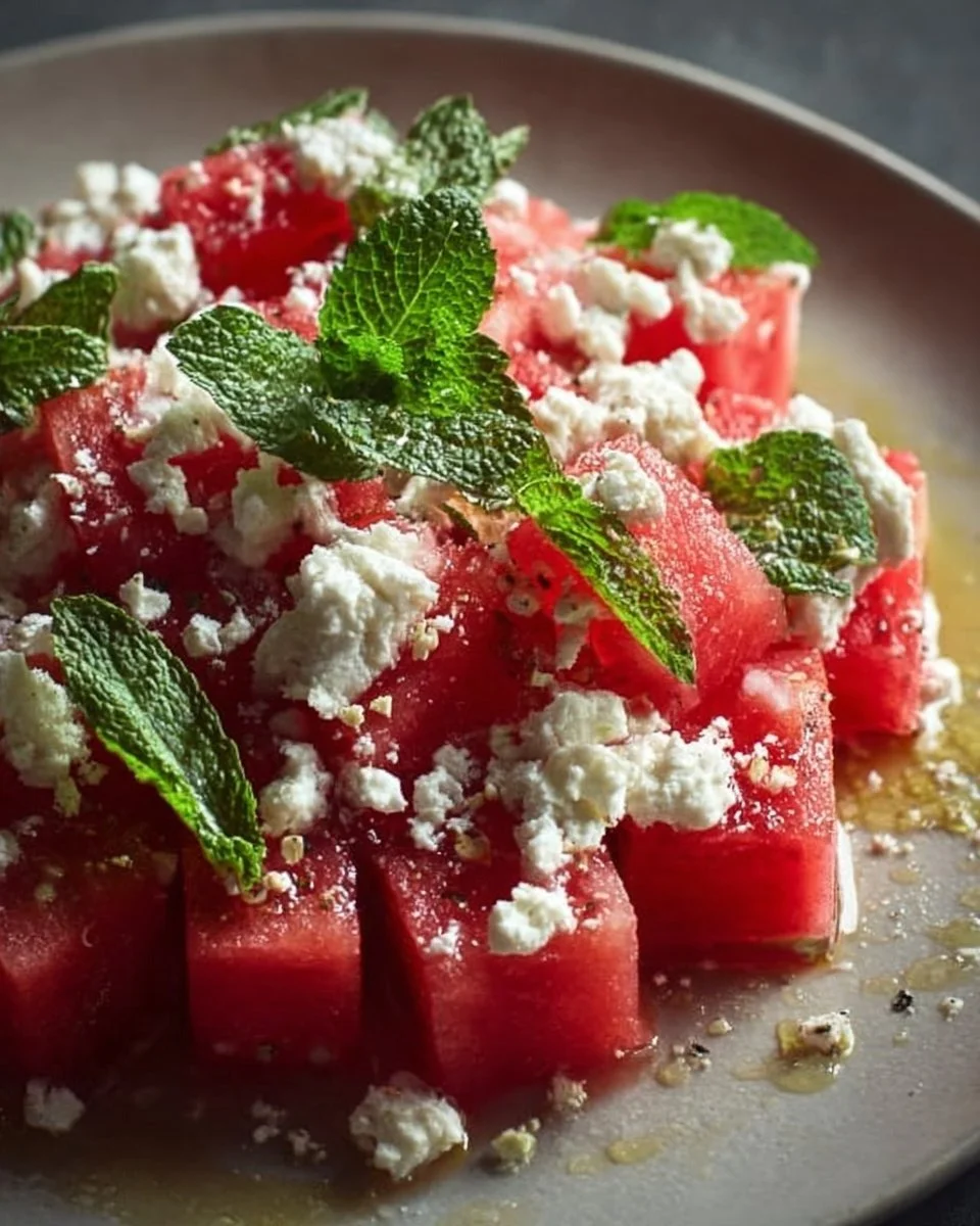 Sommerlicher Wassermelonen Feta Salat mit Minze