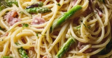 Leckere Spargel Pasta mit frischem, grünem Spargel und sahniger Sauce