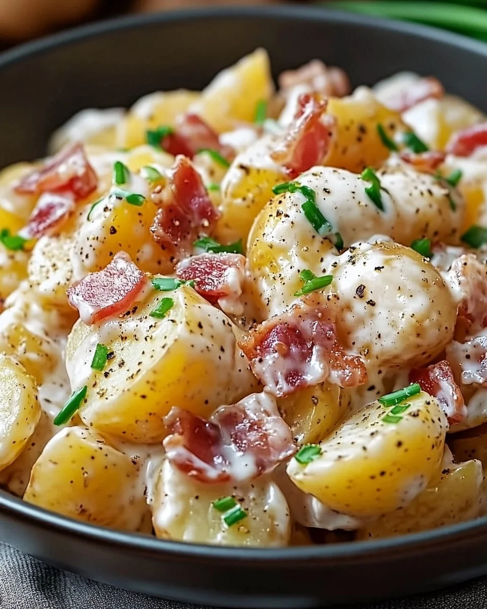 Leckerer Steakhouse Kartoffelsalat serviert als Beilage zum Grillen