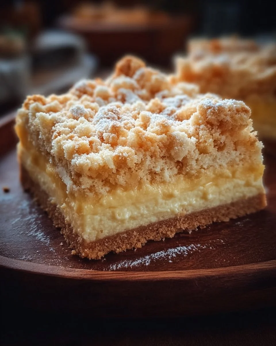 Streuselkuchen mit Pudding auf einem Teller garniert mit frischen Früchten