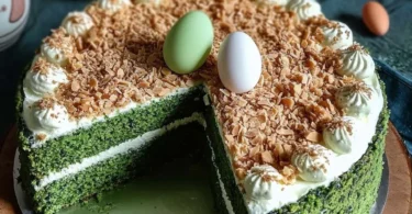Süßer grüner Spinatkuchen mit frischem Spinat und leckerem Topping