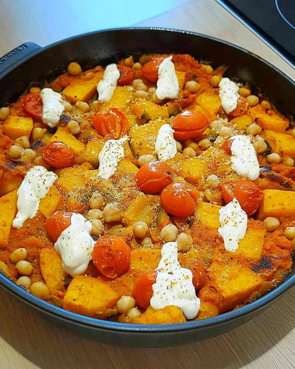 Sweet Potato Chickpea Casserole with Chestnuts and Leeks Indian Style
