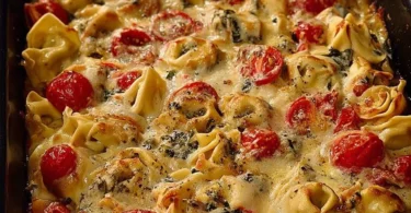 Leckerer Tortellini Auflauf mit Sahnesauce und Käse überbacken