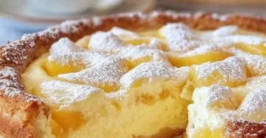 Unschlagbarer Apfelkuchen mit Vanillepudding auf einem Teller