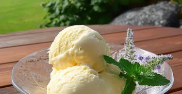 Schüssel mit cremigem Vanilleeis ohne Eismaschine