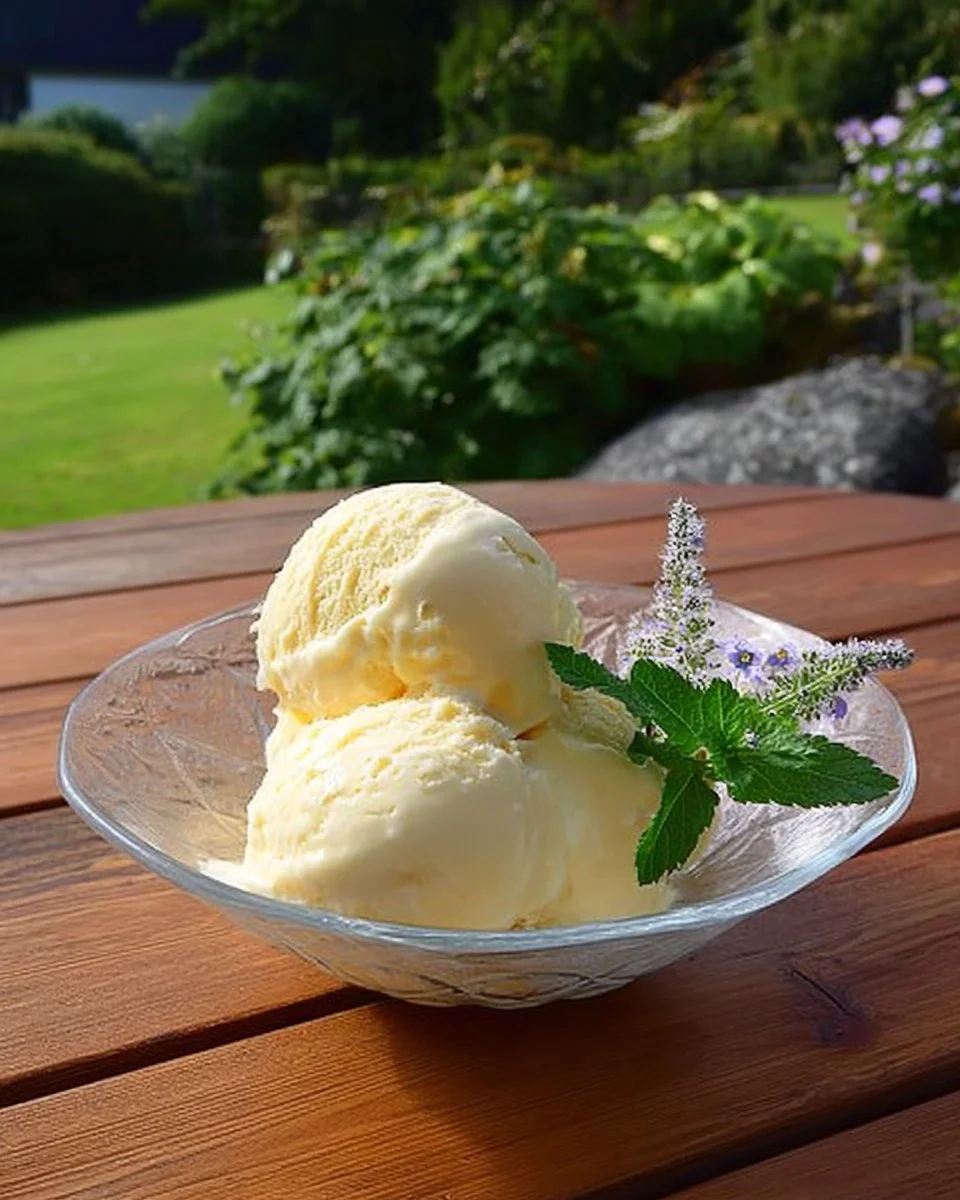 Schüssel mit cremigem Vanilleeis ohne Eismaschine