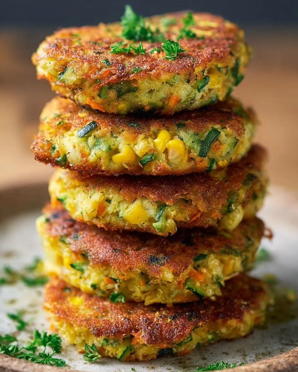 Köstliche Gemüse-Patties aus der Heißluftfritteuse auf einem Teller.