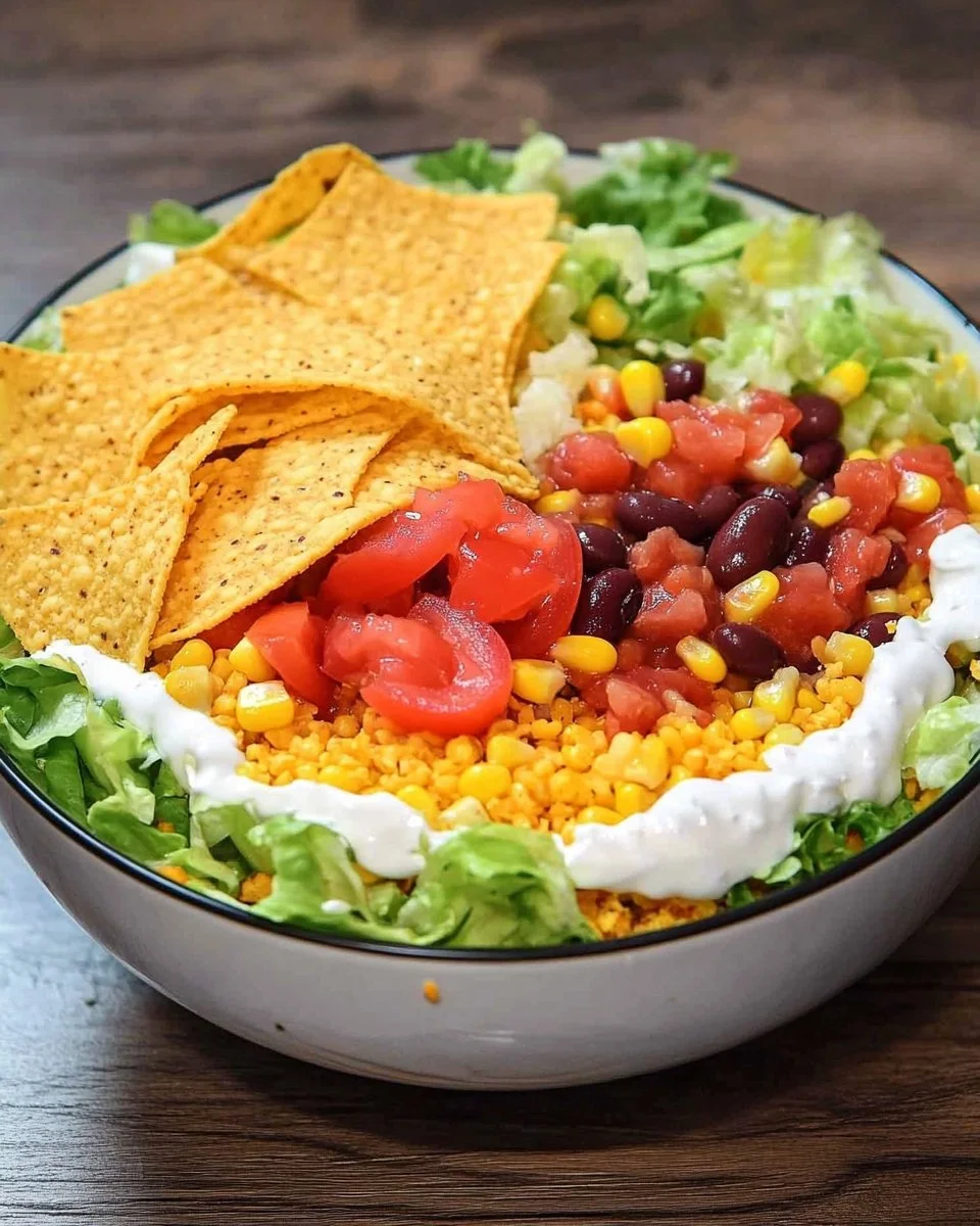 Farbenfroher vegetarischer Taco-Salat mit frischem Gemüse und Bohnen