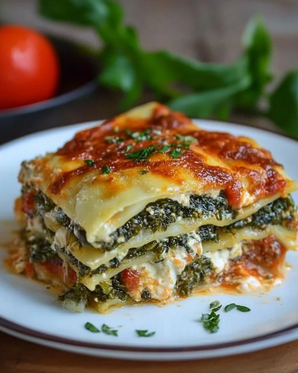 Vegetarische Spinat-Gemüse-Lasagne mit Tomatensoße