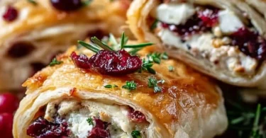 Weihnachts-Cranberry-Feta-Wickel auf einem rustikalen Holzbrett