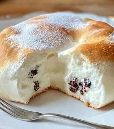 Ein köstlicher Wolkenkuchen mit fluffiger Textur und fruchtigem Topping.