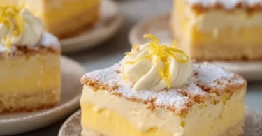 Zitronen-Butterkeks-Kuchen mit frischer Zitrone und Butterkeksen auf einem Teller
