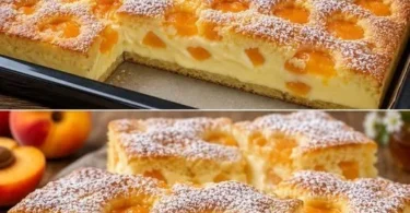 Kuchen mit Quark und Mandarinen auf einem schönen Teller serviert