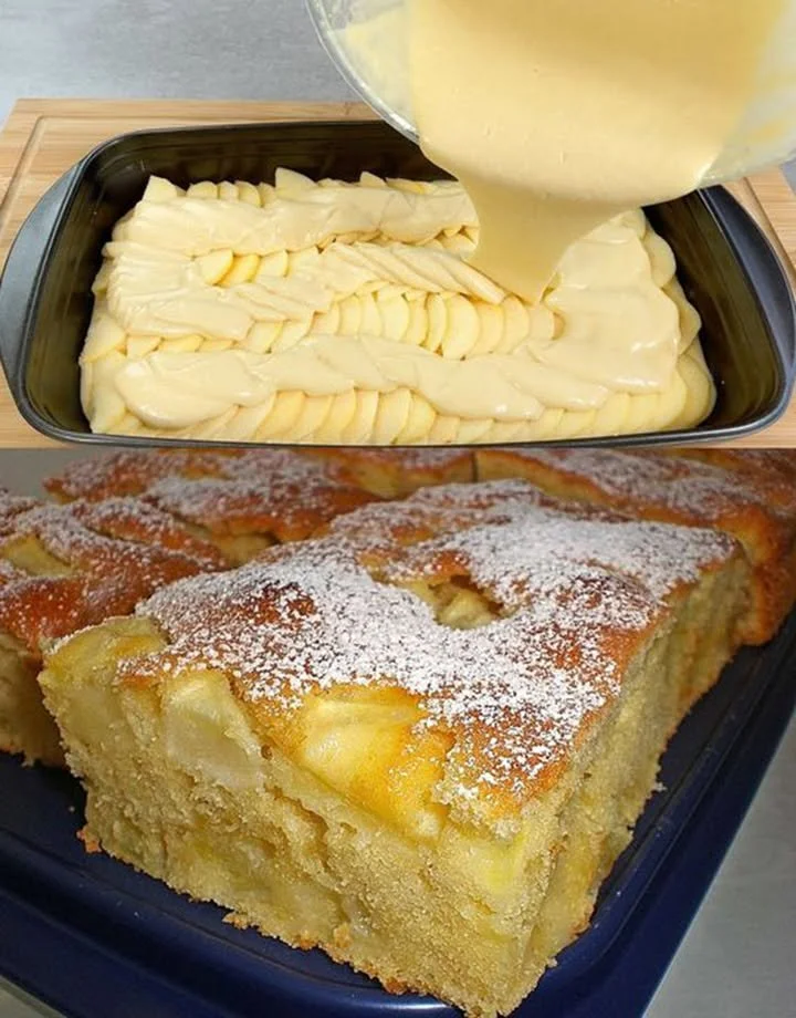 Schneller Apfelkuchen mit 7 Äpfeln in 10 Minuten gebacken.