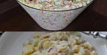 Bunter 7-Tassen-Salat in einer Schüssel, ideal für sommerliche Gerichte.