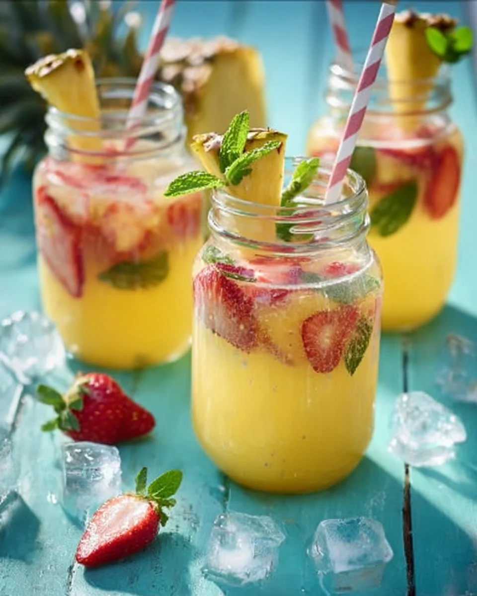 Erfrischende Ananas-Erdbeer-Bowle in einer großen Schale