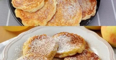 Leckere Apfel-Yogurt-Pfannkuchen auf einem Teller serviert
