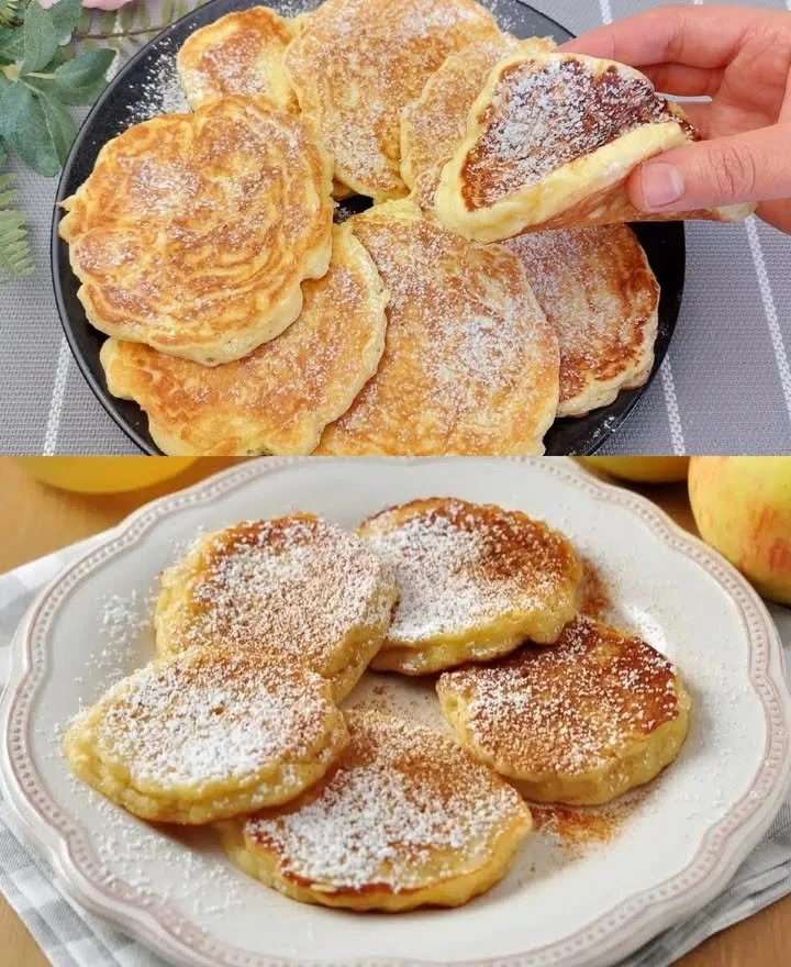 Leckere Apfel-Yogurt-Pfannkuchen auf einem Teller serviert