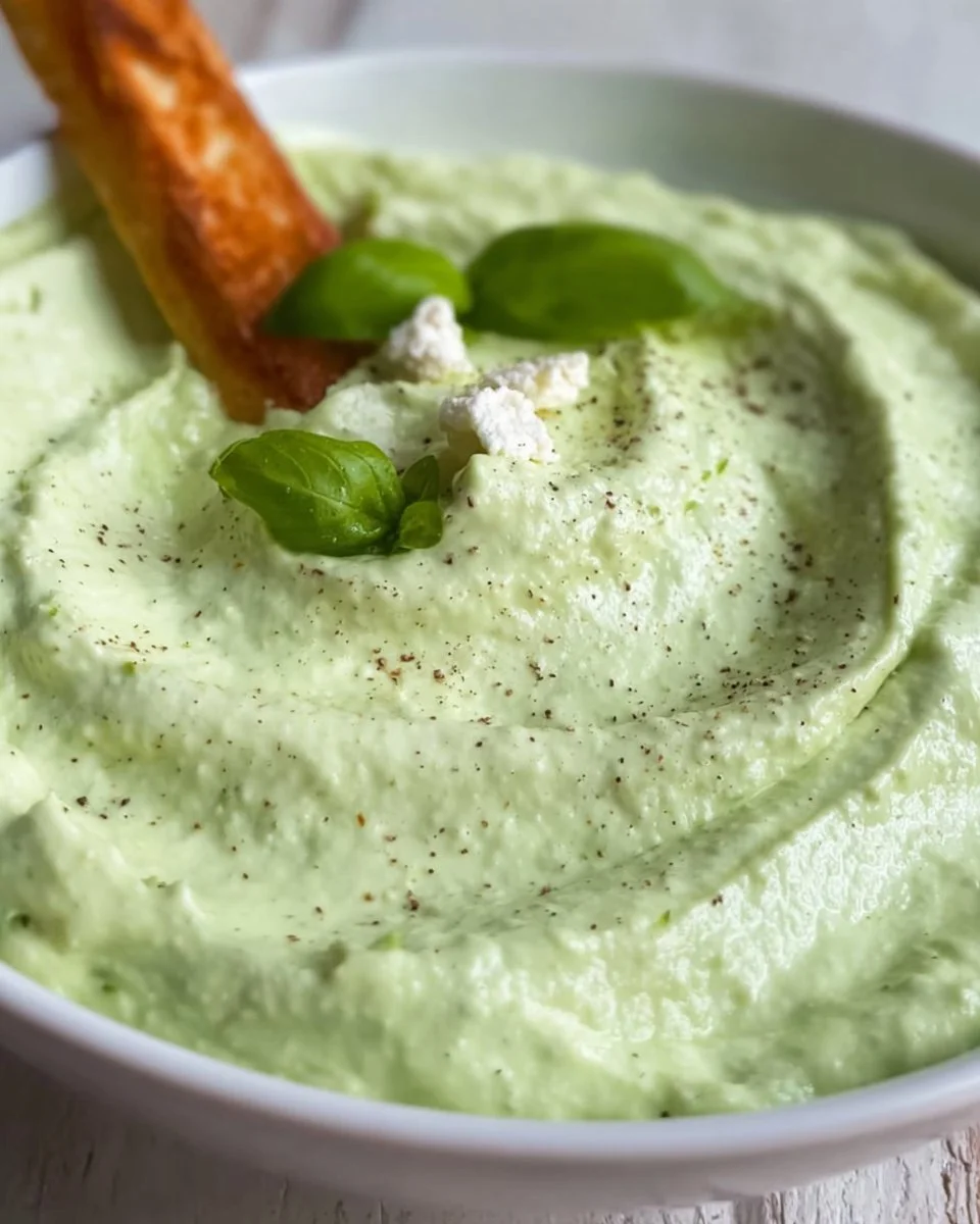 Avocado-Feta-Dip in einer Schüssel mit frischen Gemüsesticks