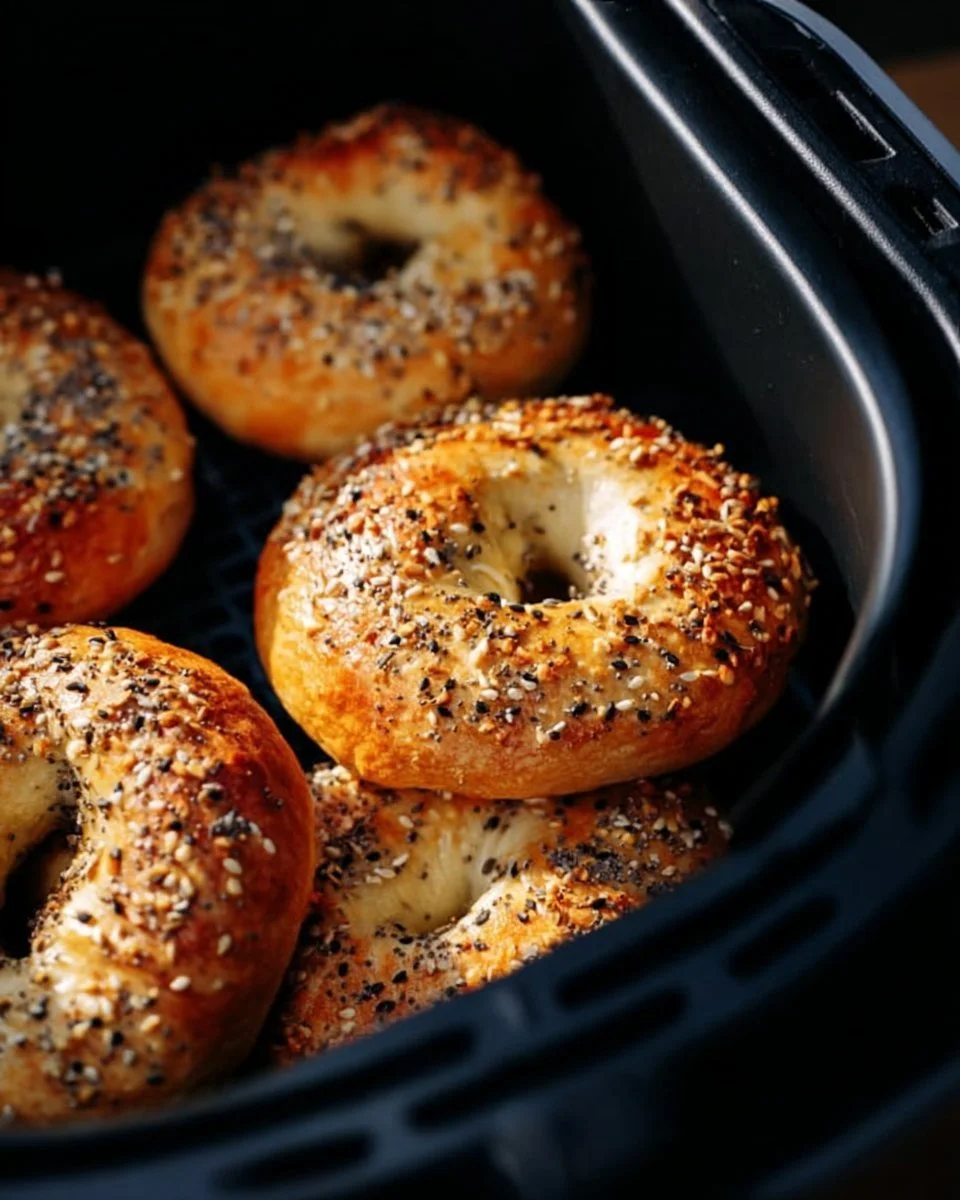 Frisch gebackene Bagels aus der Heißluftfritteuse, knusprig und lecker.