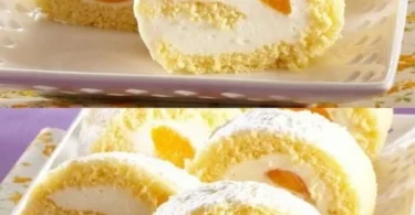 Leckere Biskuitrolle mit Sahnefüllung und frischen Früchten