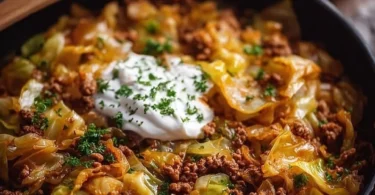 Leckere Spitzkohl-Hackfleisch-Pfanne in einer Pfanne zubereitet