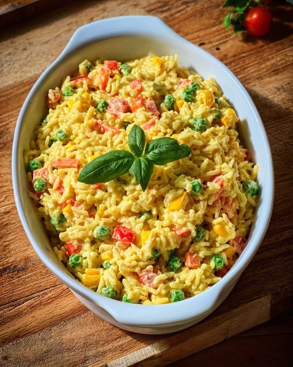 Bunter Reissalat mit Curry, gesund und frisch zubereitet.